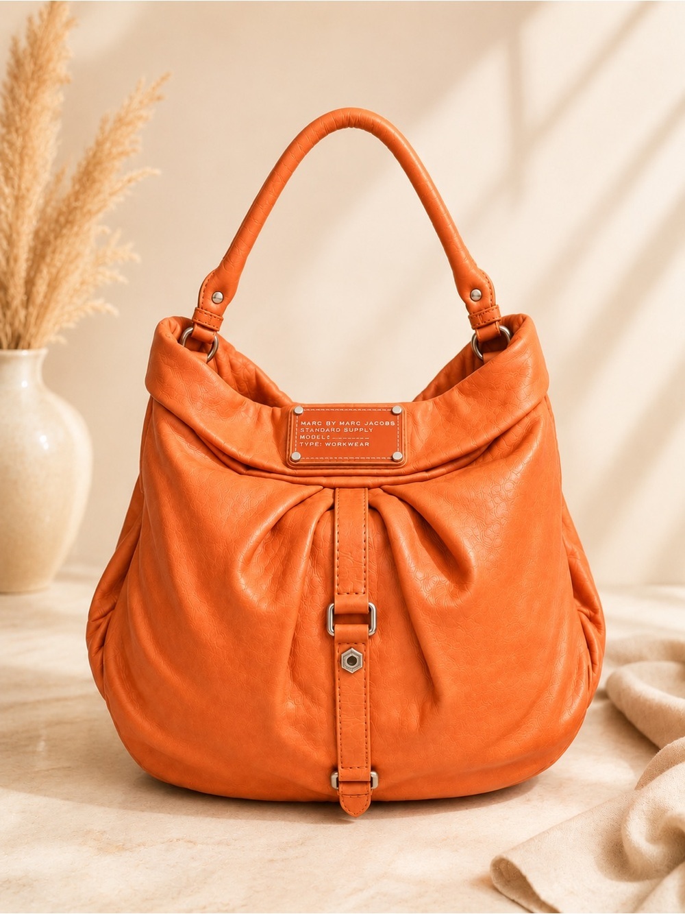 Vintage Y2K Marc Jacobs Orange Leather Slouchy Hobo Shoulder Bag